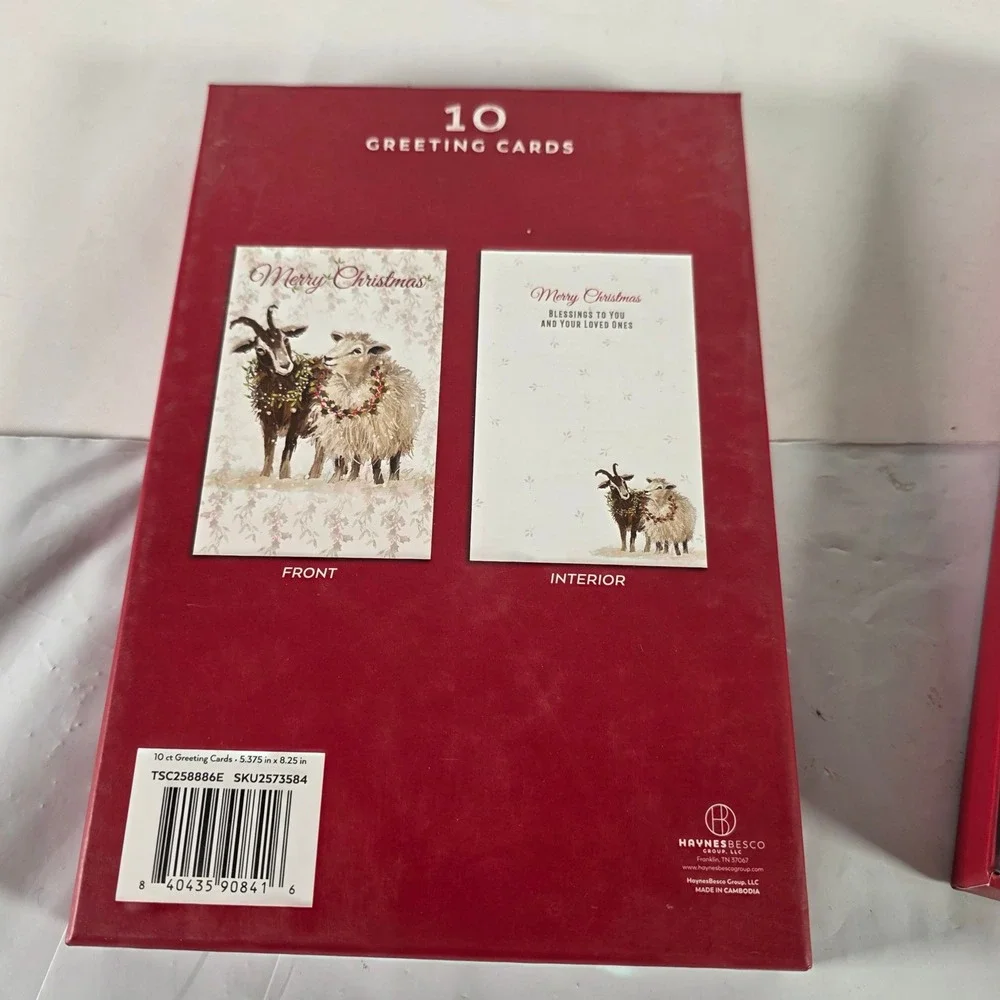 Christmas Greeting Cards 10 Ct Goat Sheep Glitter Farm Theme Lot of 2 (20 cards)